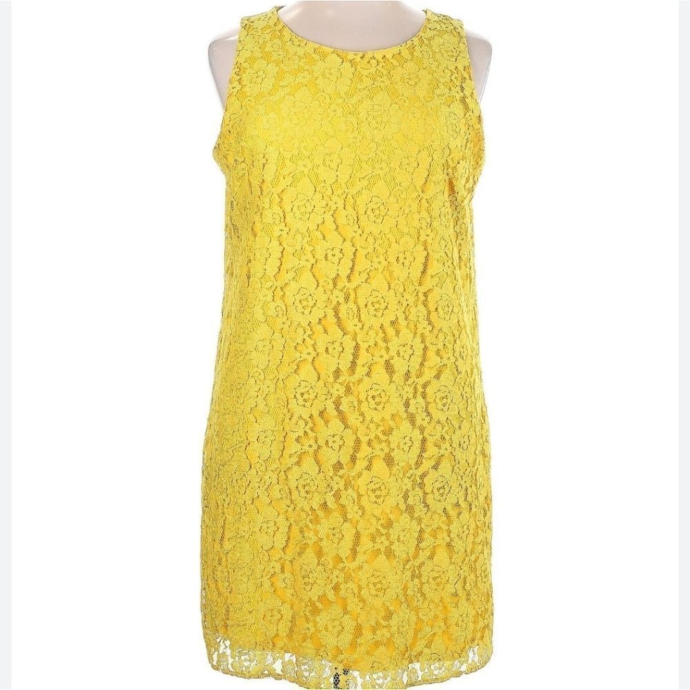 Apt.9 M Yellow Slvless Floral Lace Lined Women’s Knee Length Cocktail Dress - Picture 2 of 8